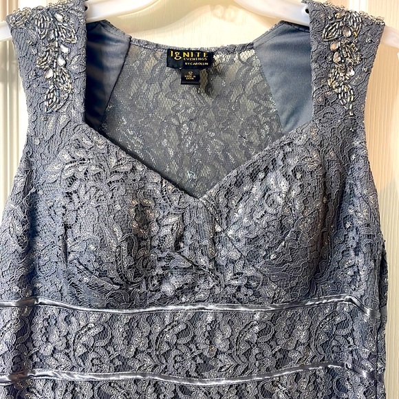 Dresses & Skirts - Beautiful silver/lace & beaded long evening dress for wedding or special event.